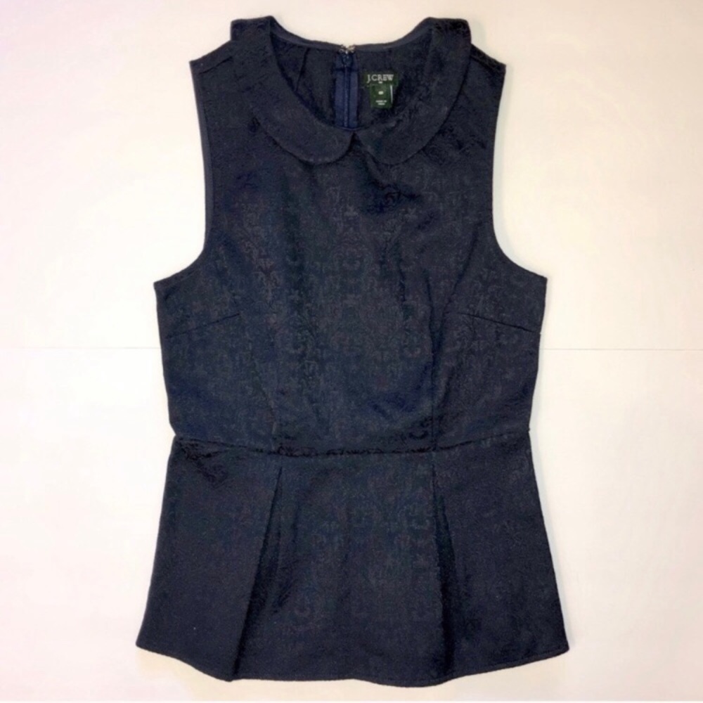 J. Crew Navy Jacquard Collared Peplum Top